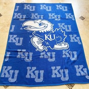 Vtg KU Jay Hawks University of Kansas Biederlack Throw Stadium Blanket USA 73x55